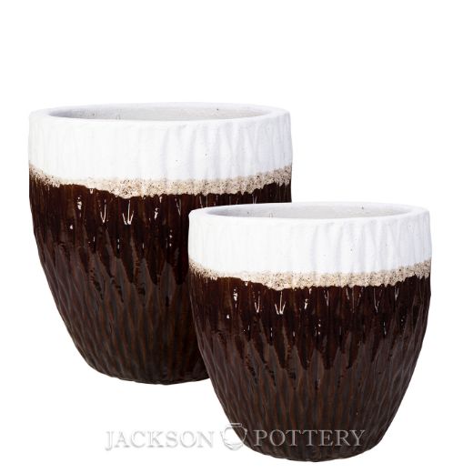 Picture of Rain Pot Set of 2 A,B - Atlantis White over Brown