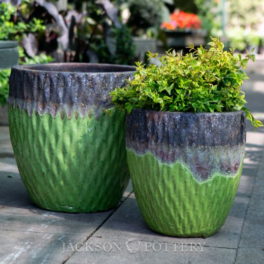 Picture of Rain Pot Set of 2 A,B - Volcanic Rust over Avocado