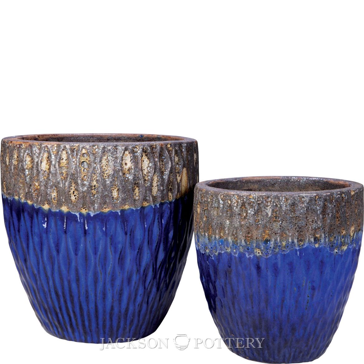 Picture of Rain Pot Set of 2 A,B - Volcanic Rust over Falling Blue